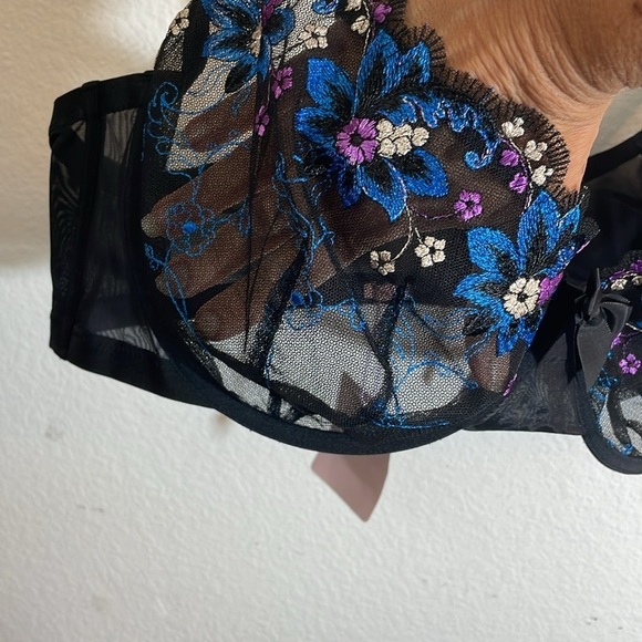 Savage X Fenty Wallflower Unlined Balconette Bra blk Caviar Deco Embroidery 44DD - Picture 7 of 11